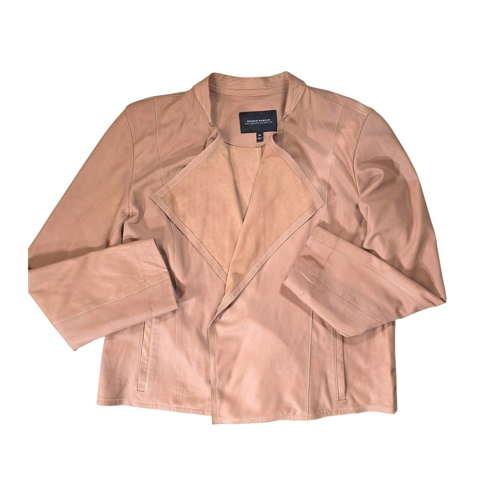 Neiman Marcus The Leather Collection Tan Genuine Leather Drape Jacket XL Womens